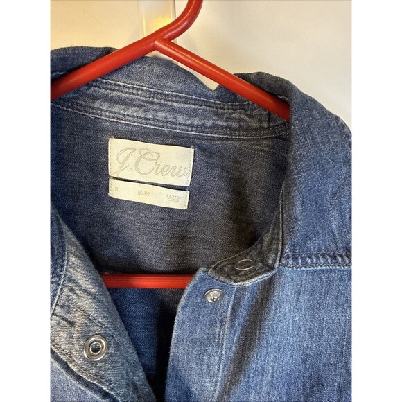 J. Crew Women's Small Slim Denim Chambray Western Shirt Pearl Snap Heavy - Picture 2 of 5